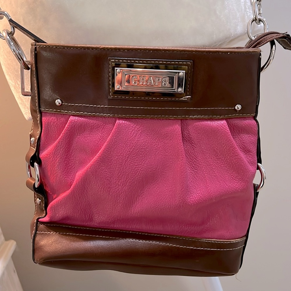CHAPS Colorblock Brown and Hot Pink Faux Leather Crossbody